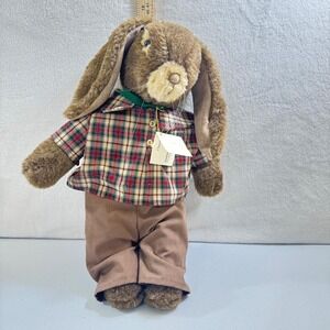 VTG Artistiques Handcrafted Bunny Rabbit Plush Toy Stuffed Animal  Plaid Shirt‎
